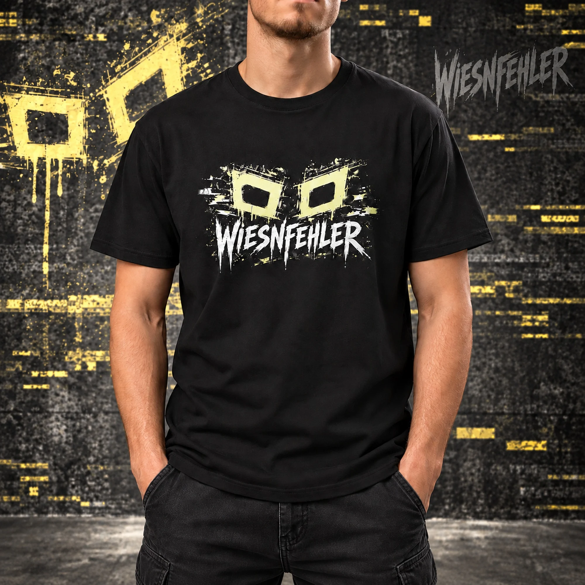 GL!TCH WIESNFEHLER T-Shirt Vorderseite am männlichen Model