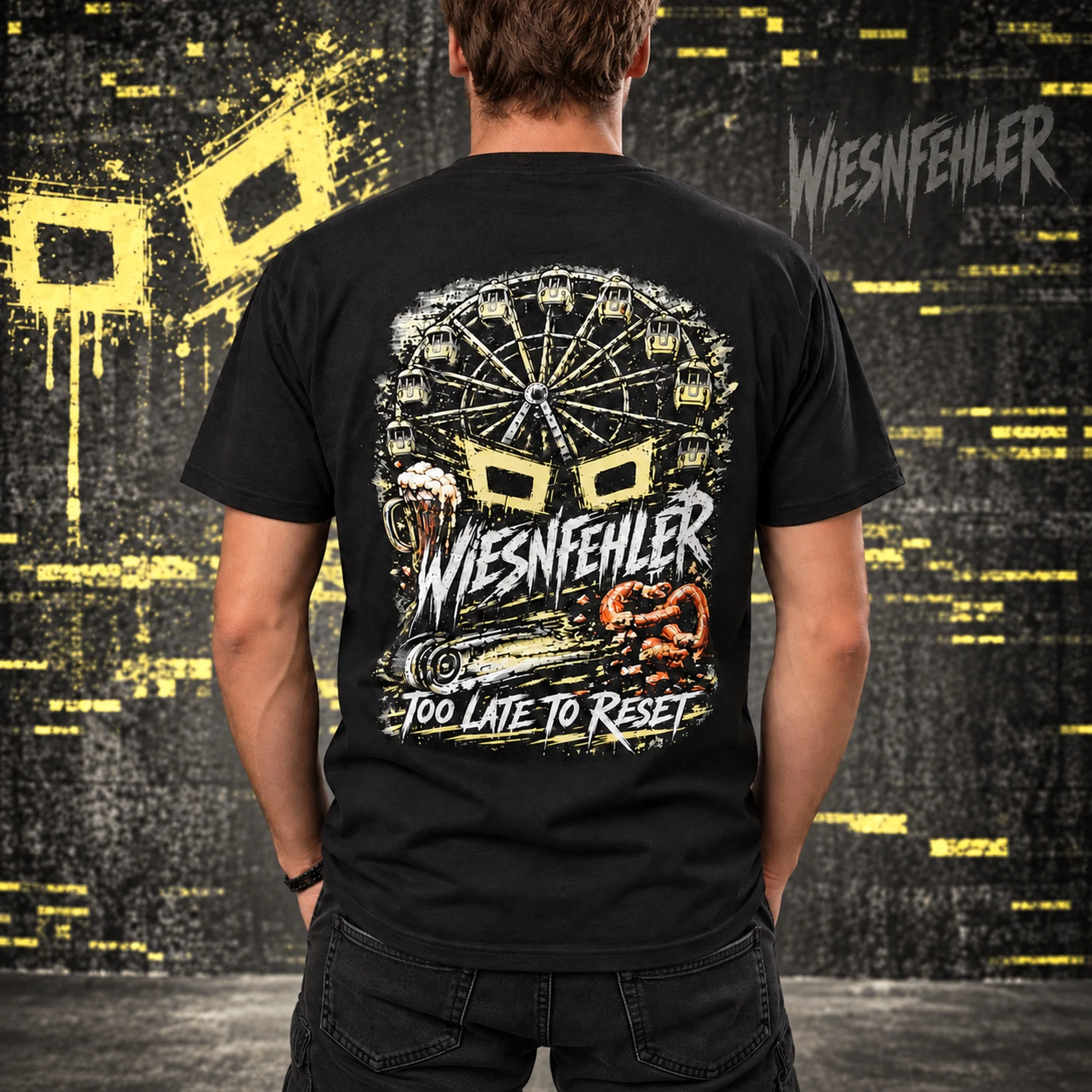 GL!TCH WIESNFEHLER T-Shirt Rückseite am männlichen Model