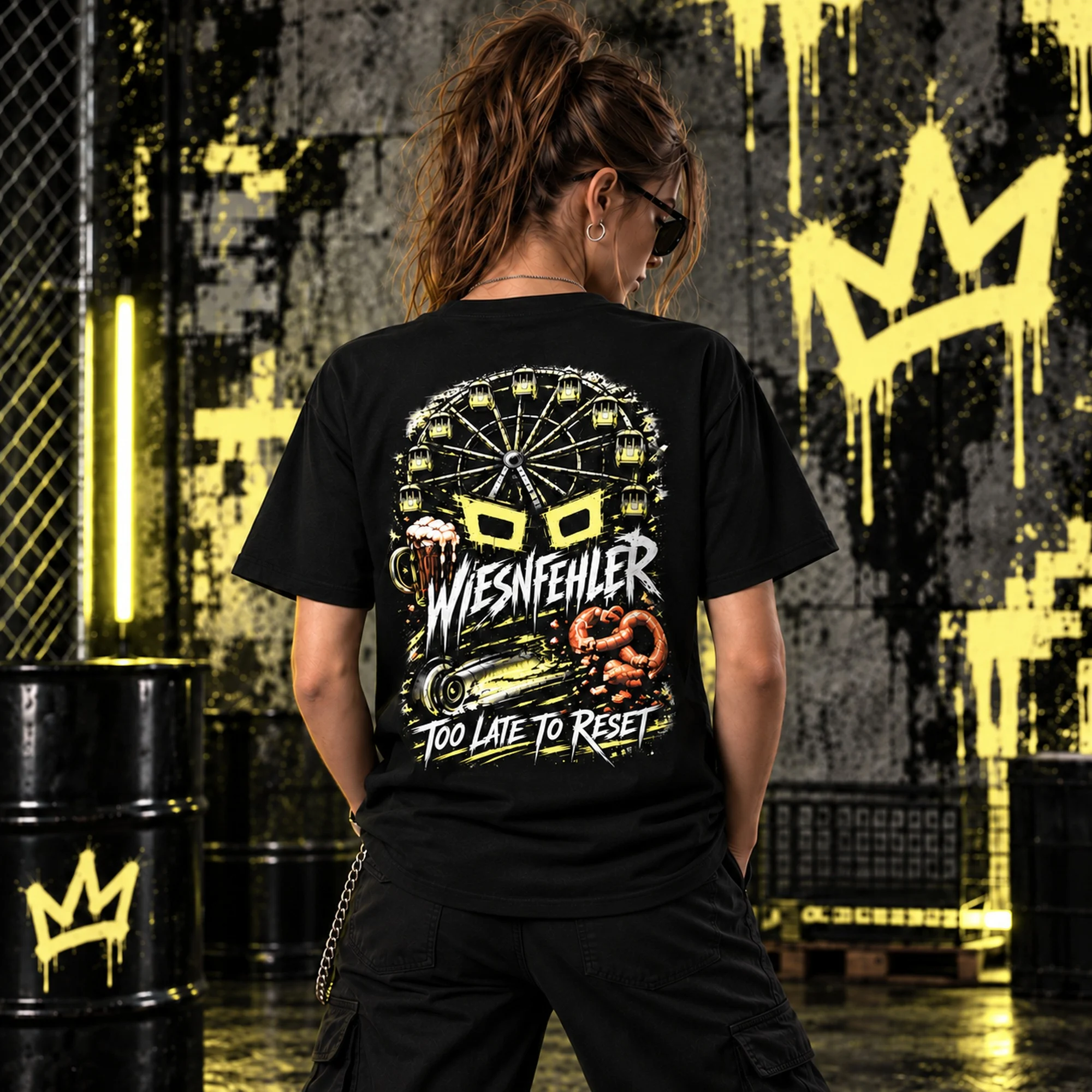 GL!TCH WIESNFEHLER T-Shirt Rückseite am weiblichen Model